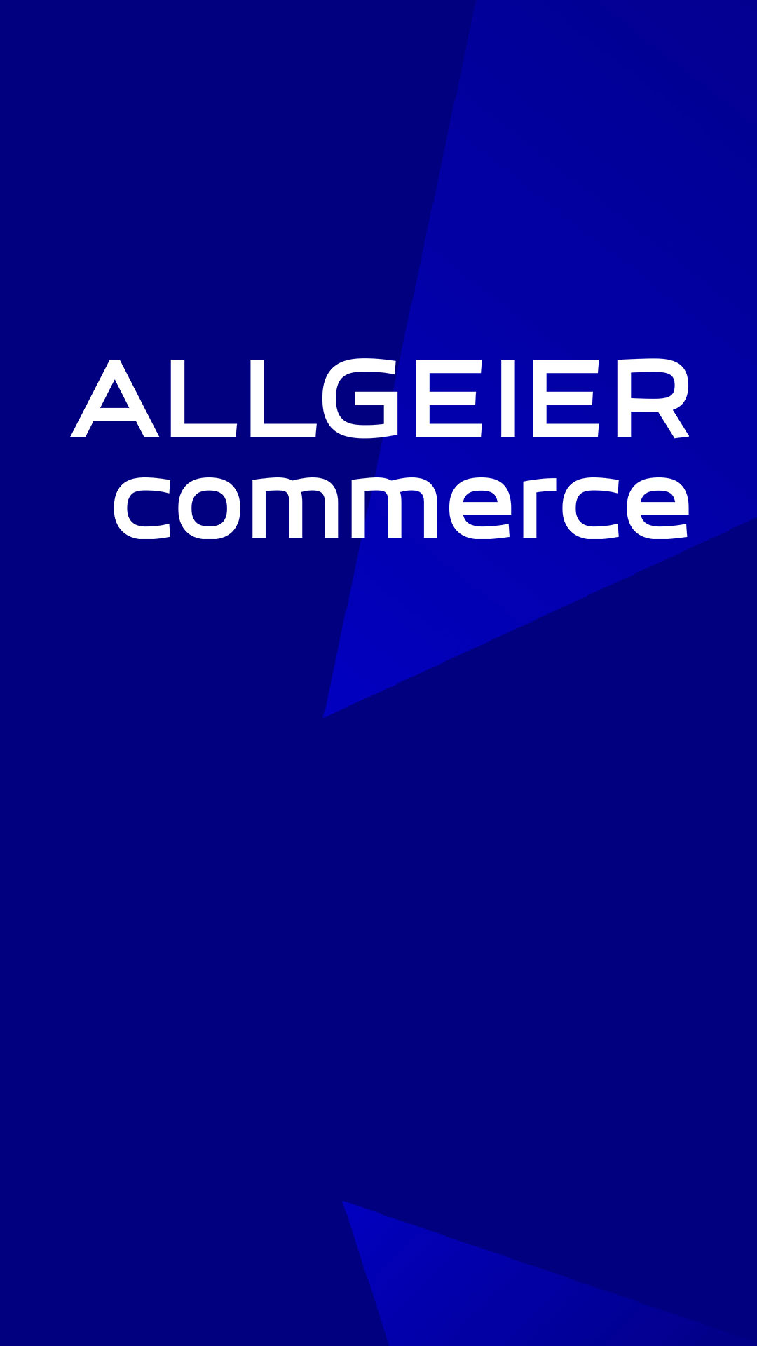 Weißes Logo von Allgeier Commerce auf blauem Hintergrund, ein Webshop-Lösung von Allgeier inovar.