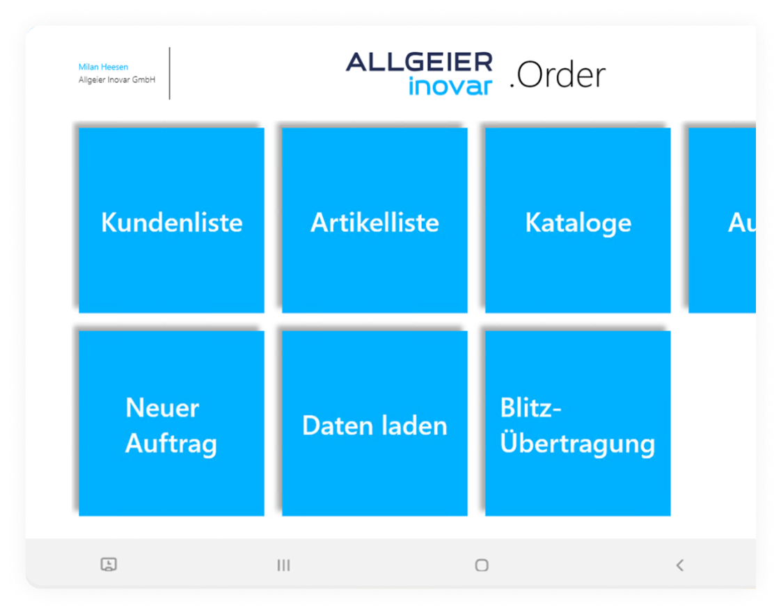 Die OrderApp für den mobilen Außendienst von Allgeier inovar, direkt integriert ins ERP-System.