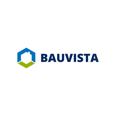 Blau-grünes Logo von Bauviste, eine Kooperation von Allgeier inovar für das Branchen-ERP syntona®logic für Holz- und Baustoffhändler.