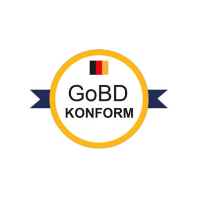 Siegel, dass Allgeier inovar sowie Lösungen und Prozesse als GoBD-konform zertifiziert sind.