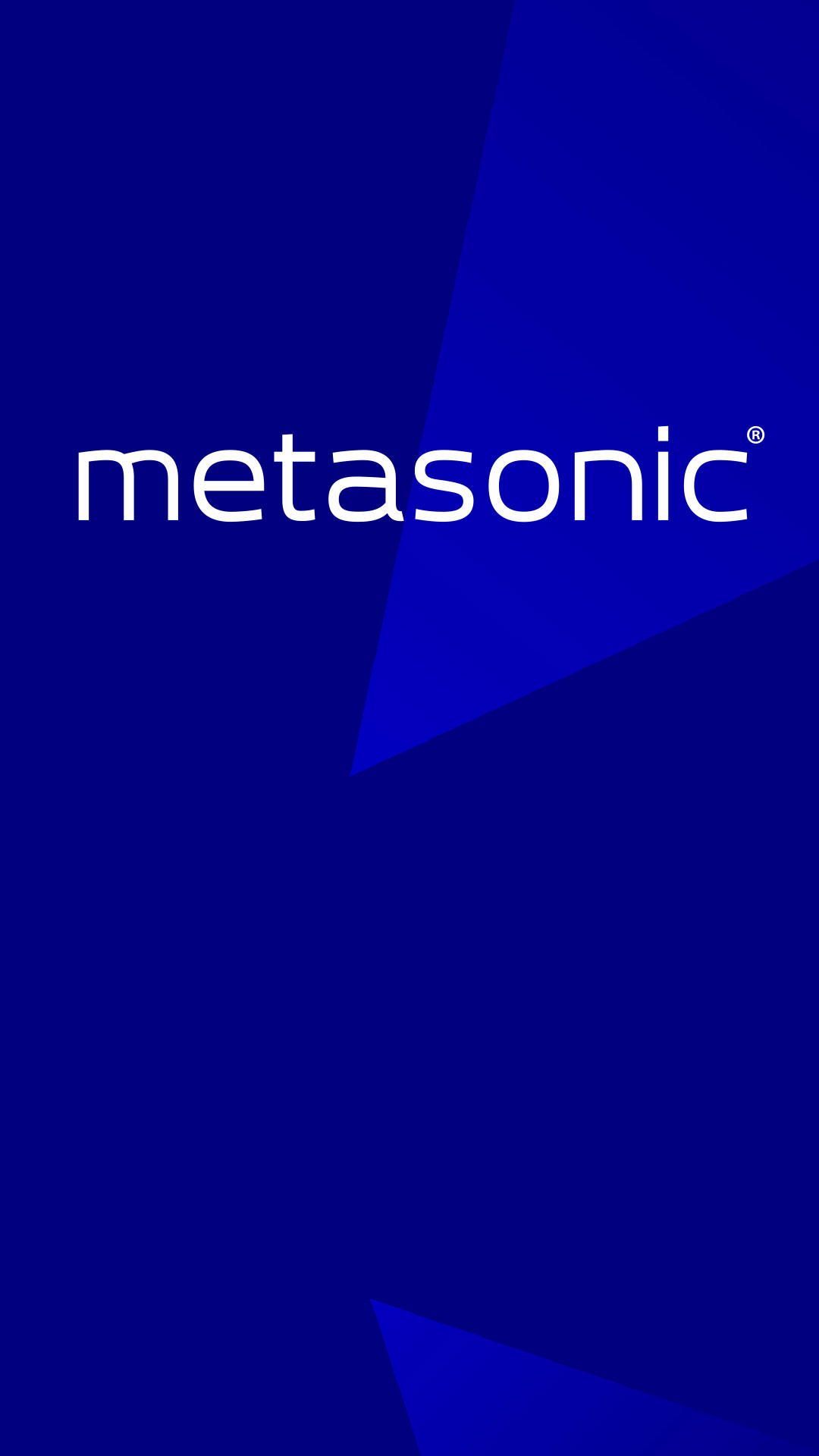 Weißes metasonic Logo auf blauem Hintergrund von Allgeier inovar.