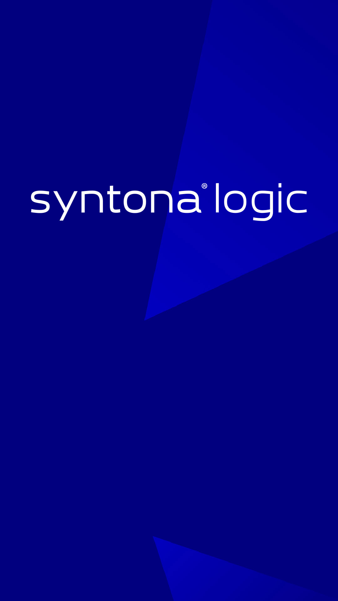 Weißes syntona logic Logo auf blauem Hintergrund.