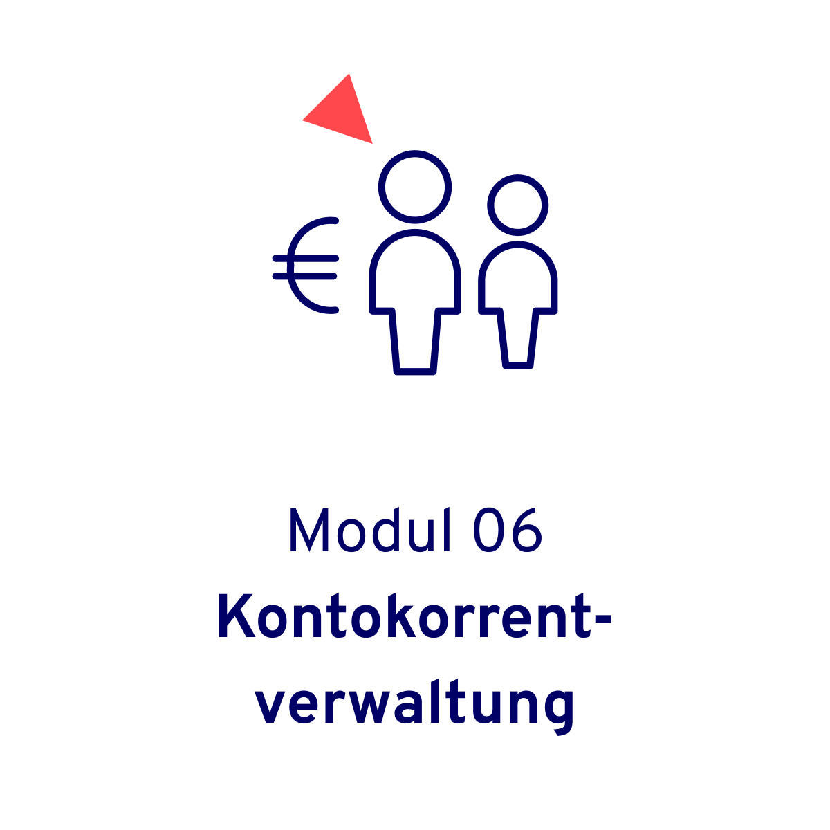 Blaues Icon mit zwei Personen und einem €-Zeichen zusammen mit einem roten Dreieck. Visualisiert das Allgeier itrade für den Großhandel Modul – Kontokorrentverwaltung.
