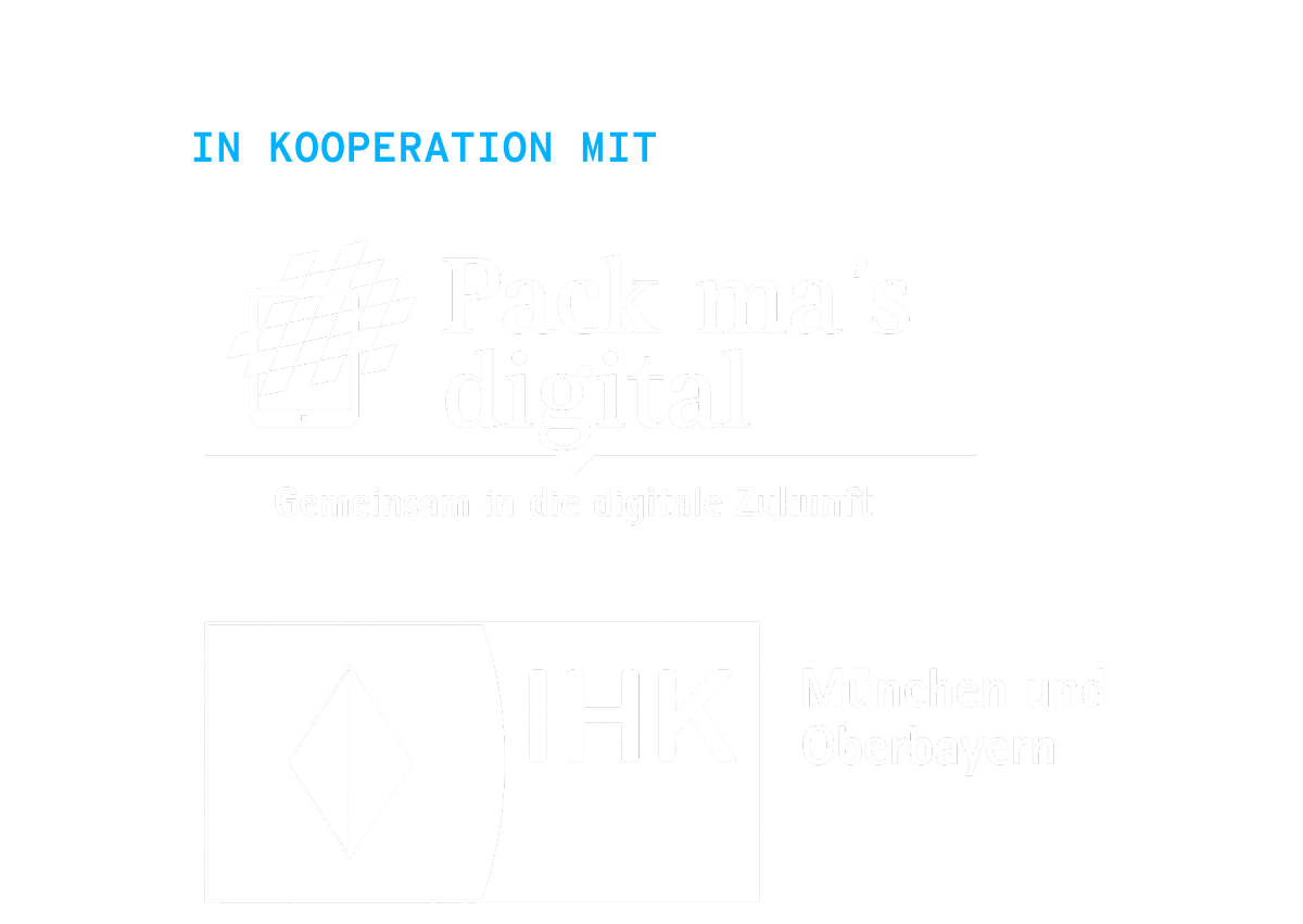 Pack ma's digital und IHK München und Oberbayern Logo in weiß.